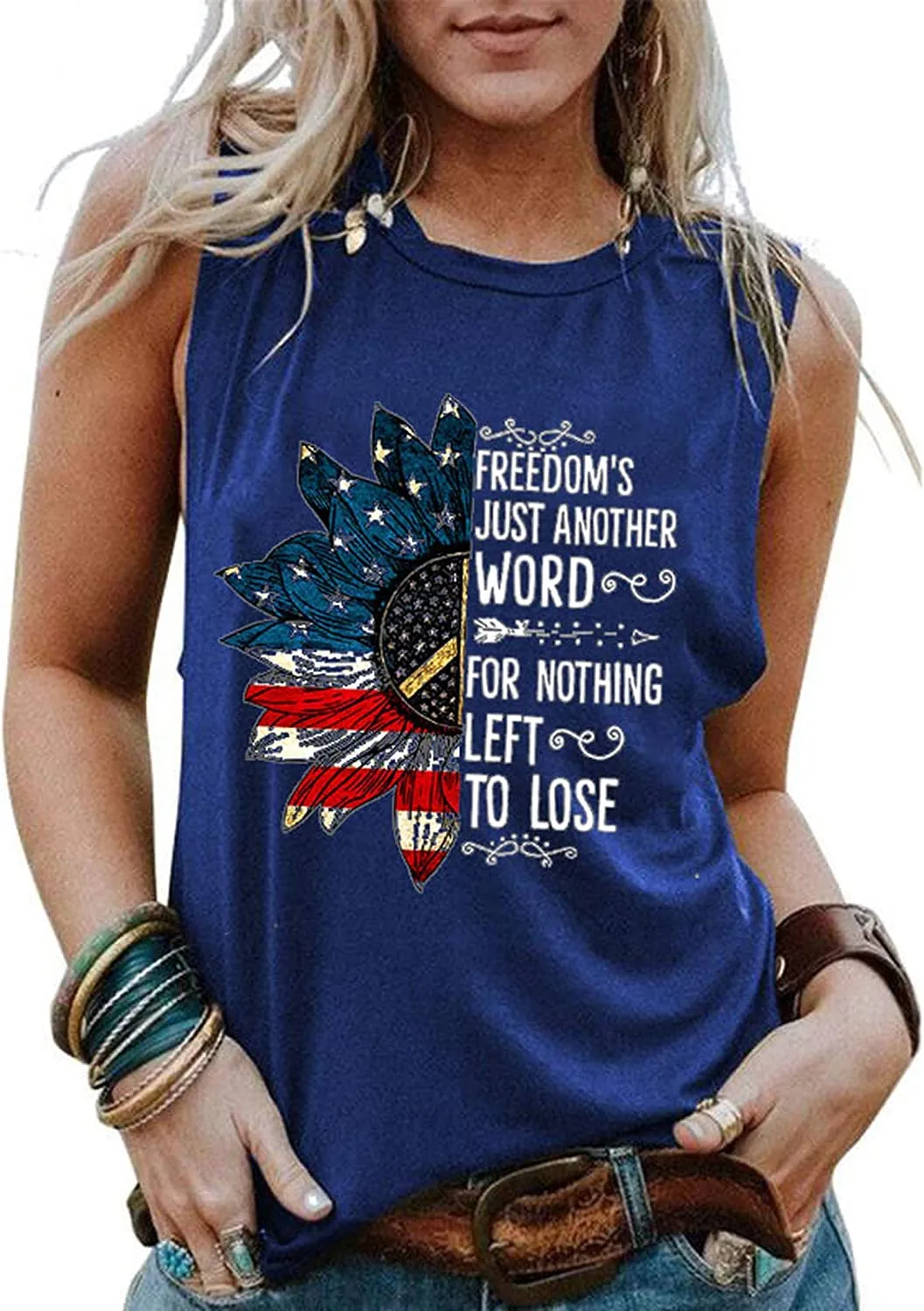 Hippie American Flag Shirt Freedom's Just Another Word for Nothing Left to Lose Tank Top for Women