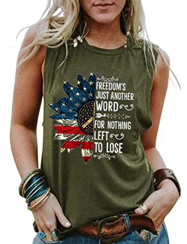 Hippie American Flag Shirt Freedom's Just Another Word for Nothing Left to Lose Tank Top for Women