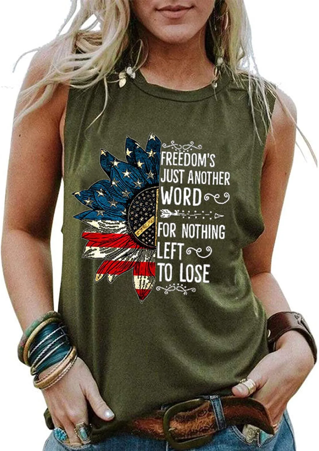 Hippie American Flag Shirt Freedom's Just Another Word for Nothing Left to Lose Tank Top for Women