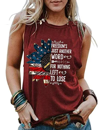 Hippie American Flag Shirt Freedom's Just Another Word for Nothing Left to Lose Tank Top for Women