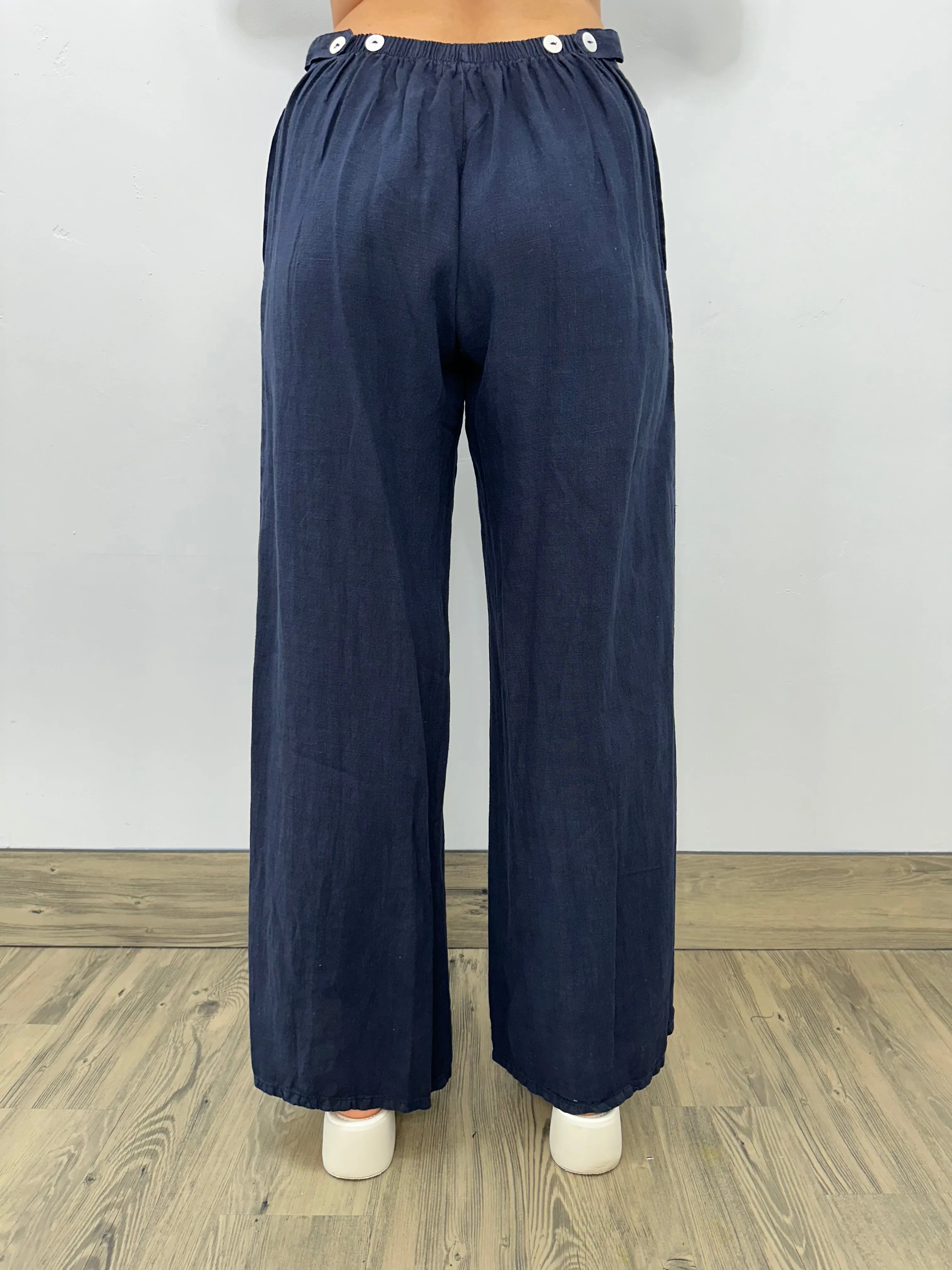 Ink Flat Front Long Linen Palazzo Pant