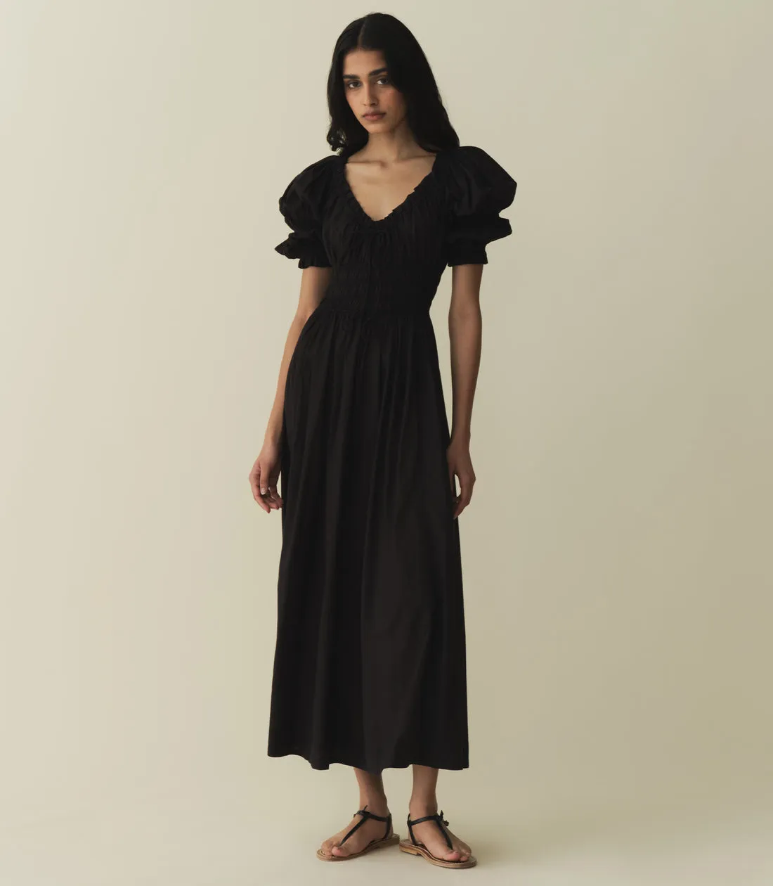 Ischia Black Cotton Poplin Maxi Dress