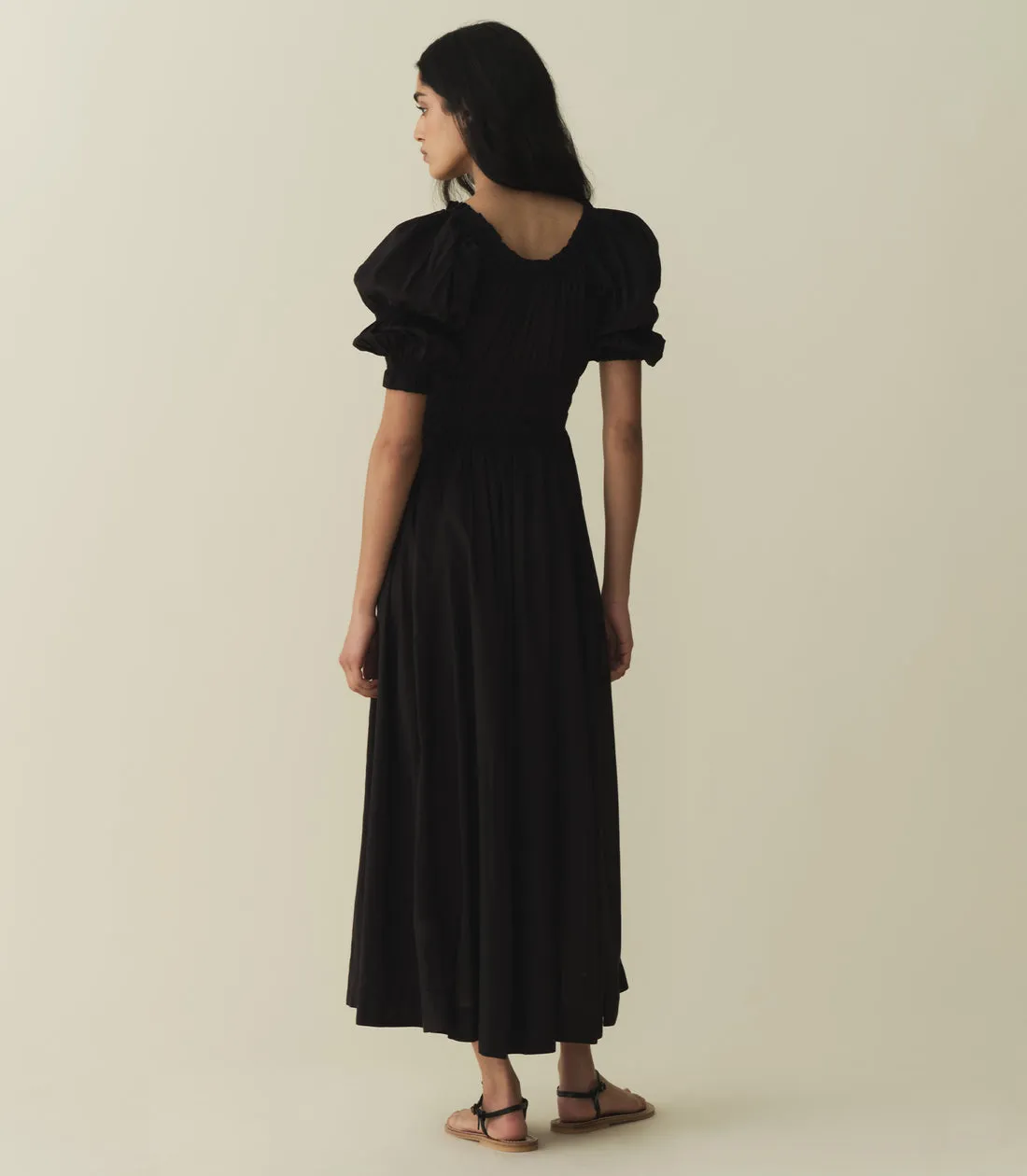 Ischia Black Cotton Poplin Maxi Dress