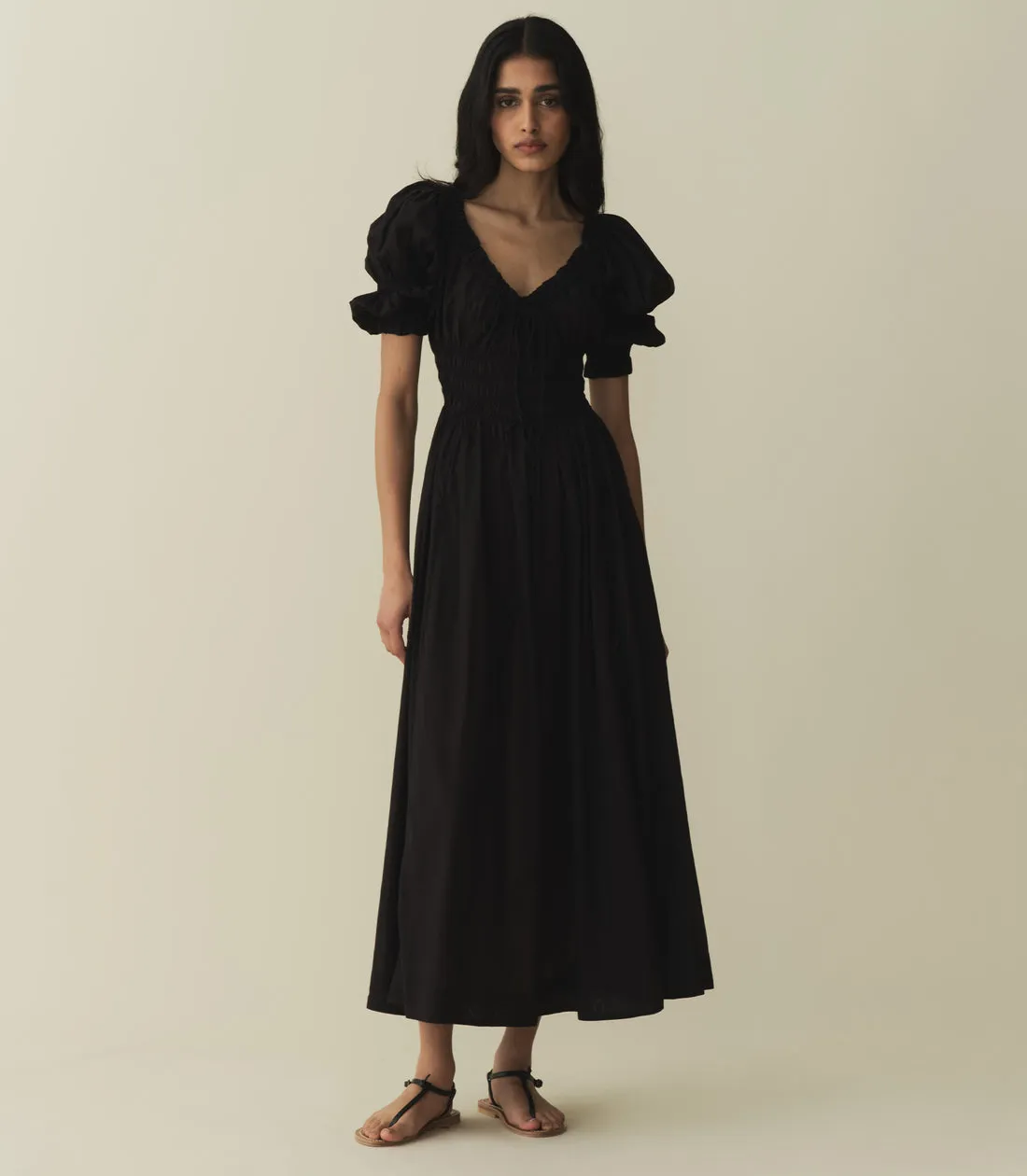 Ischia Black Cotton Poplin Maxi Dress