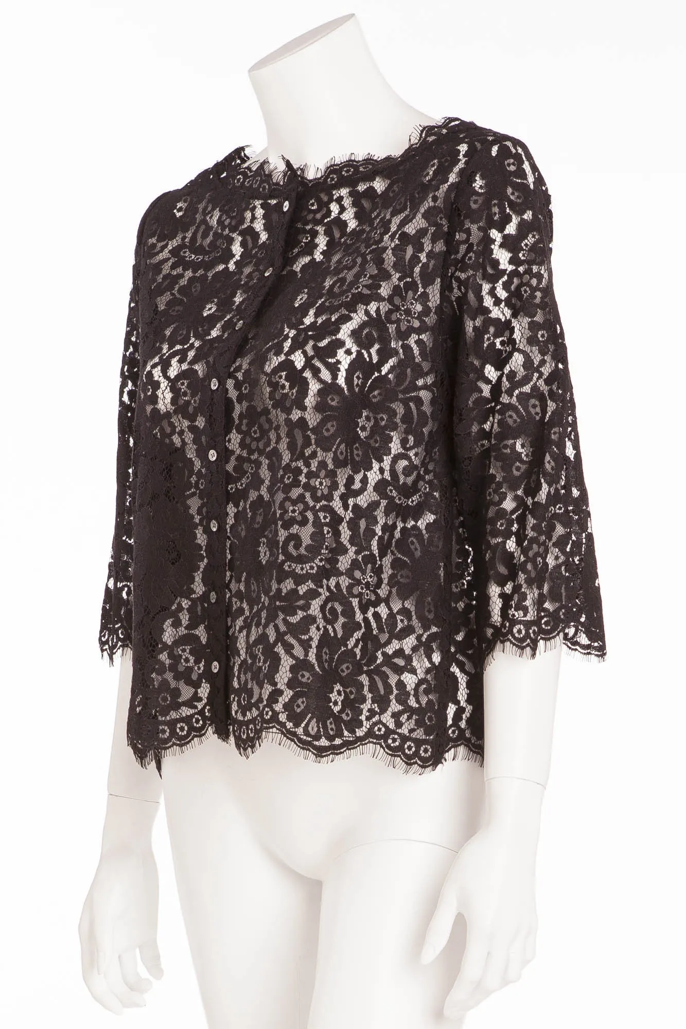 Joie - Black Lace Button Up 3/4 Sleeve Blouse -