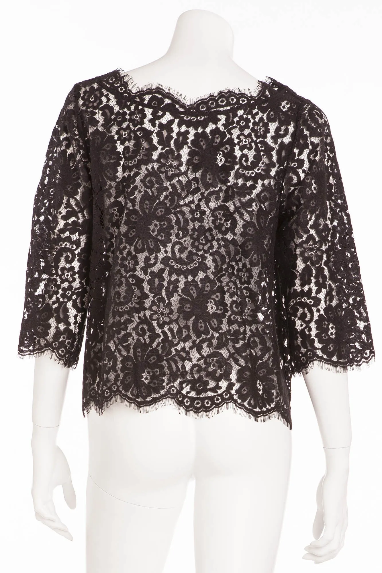 Joie - Black Lace Button Up 3/4 Sleeve Blouse -