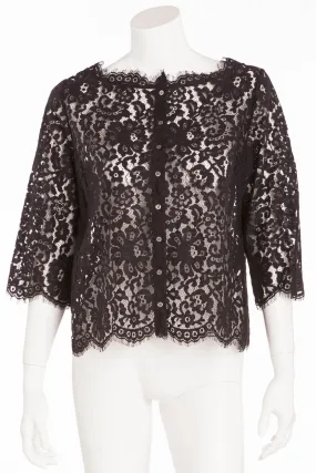 Joie - Black Lace Button Up 3/4 Sleeve Blouse -