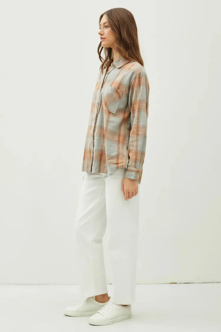 Juliette Oversize Flannel Long Sleeve Top Caramel