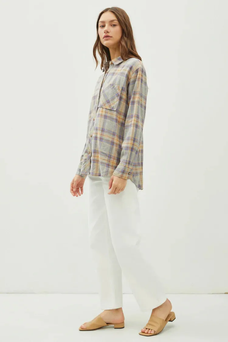 Juliette Oversize Flannel Long Sleeve Top Heather Grey