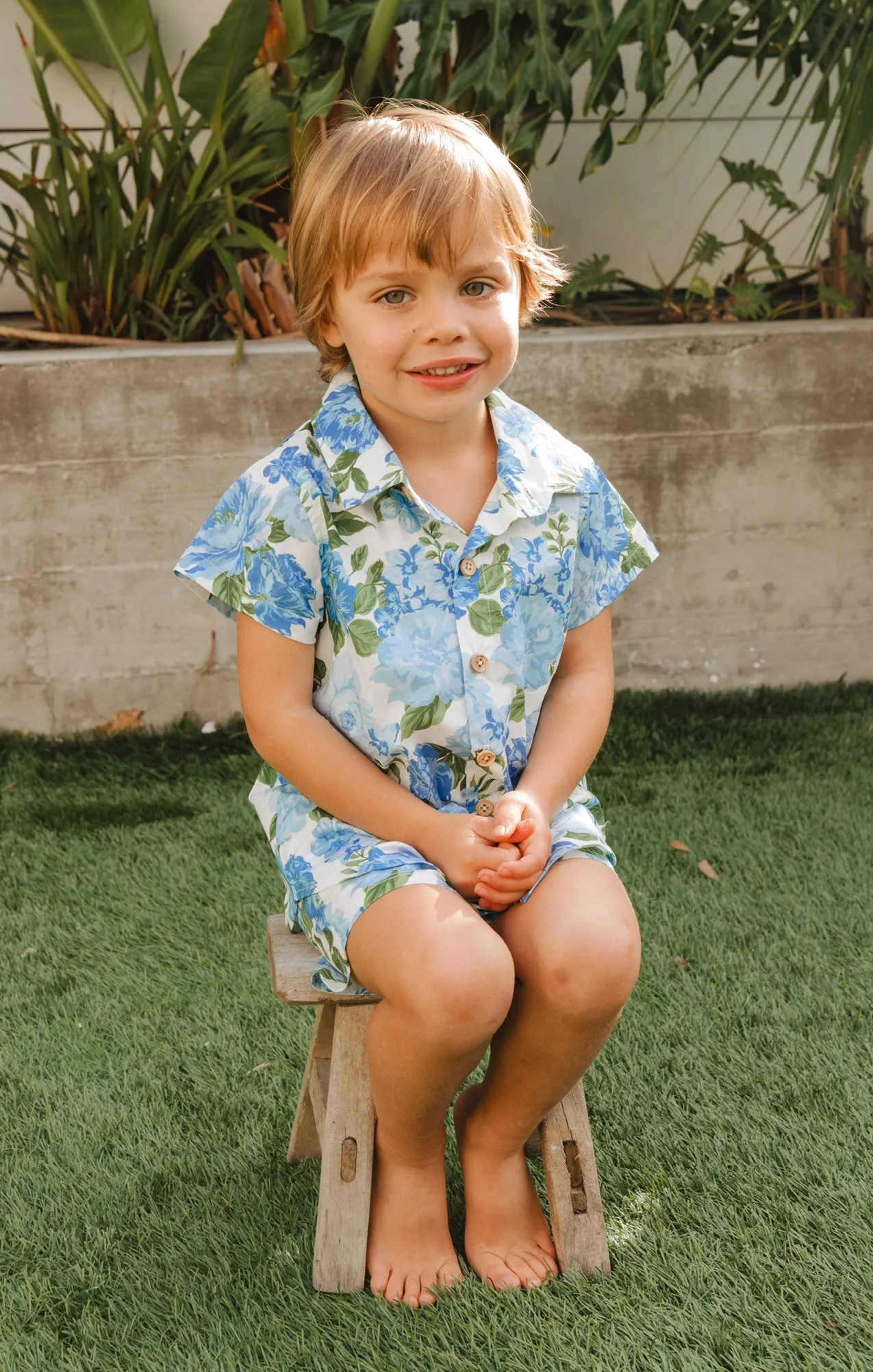 Lil Button Up Shirt ~ Cottage Floral Blue