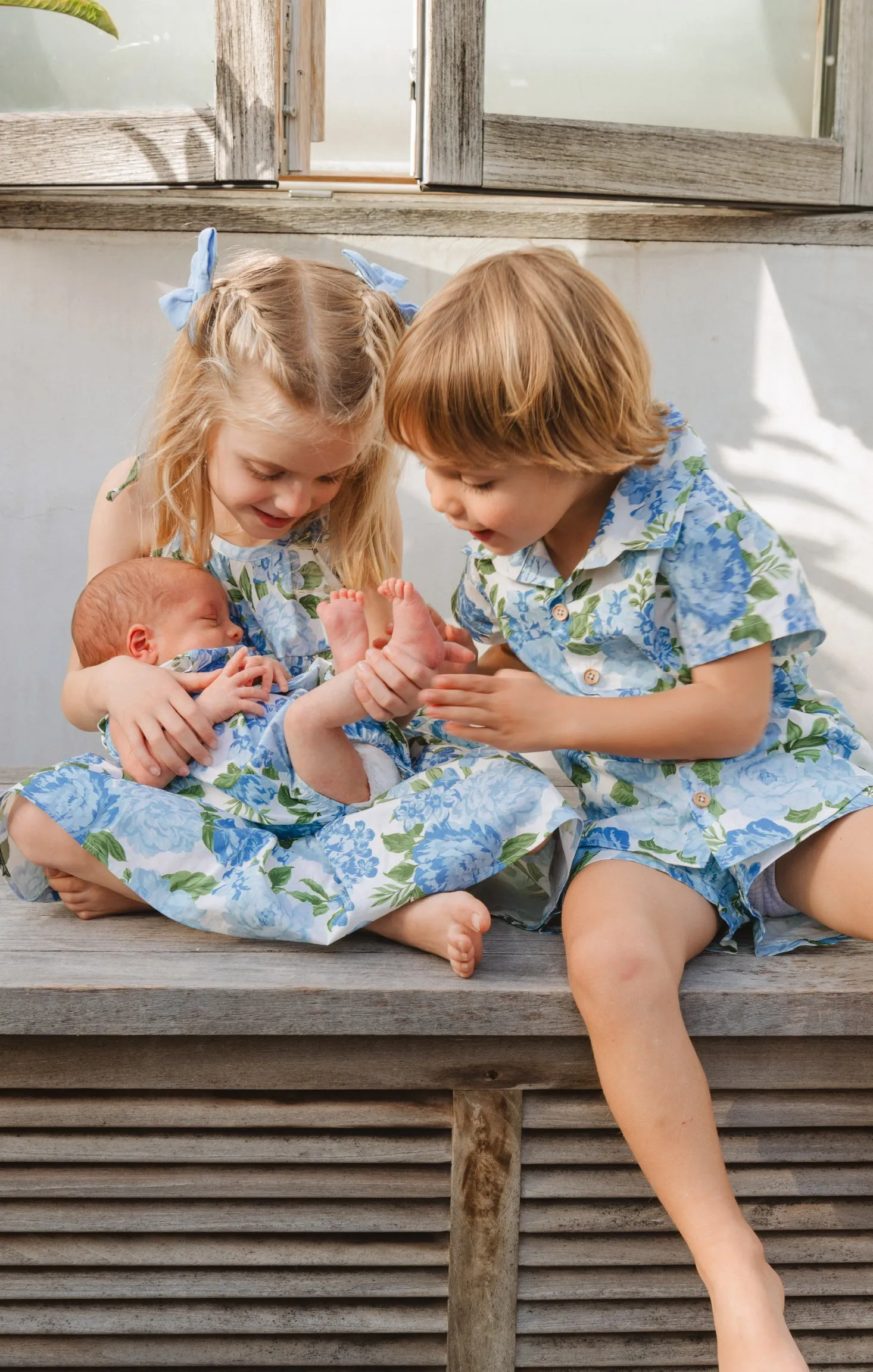 Lil Button Up Shirt ~ Cottage Floral Blue