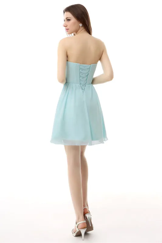 Mint Green Pleated Lace Short Homecoming Dresses