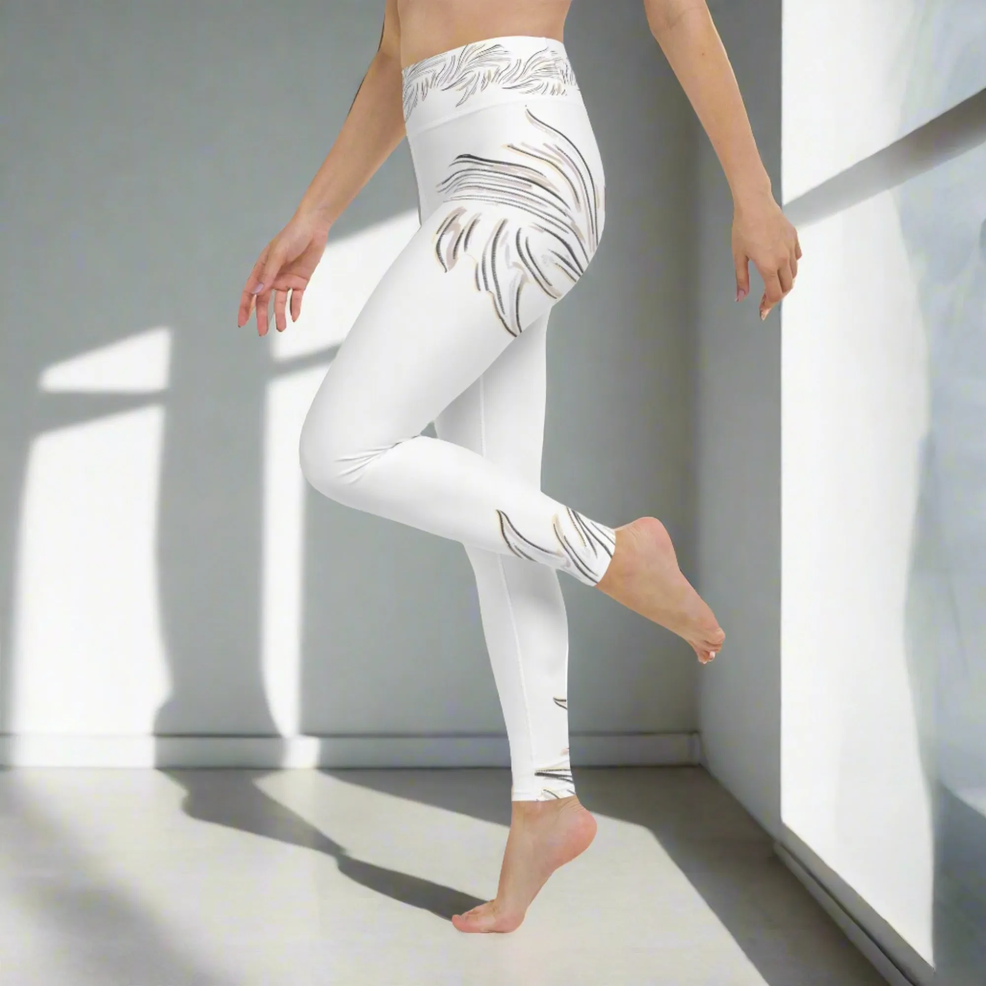 Mythical Phoenix White Yoga Leggings - High Rise Ankle-Length Workout Pants - UPF 50