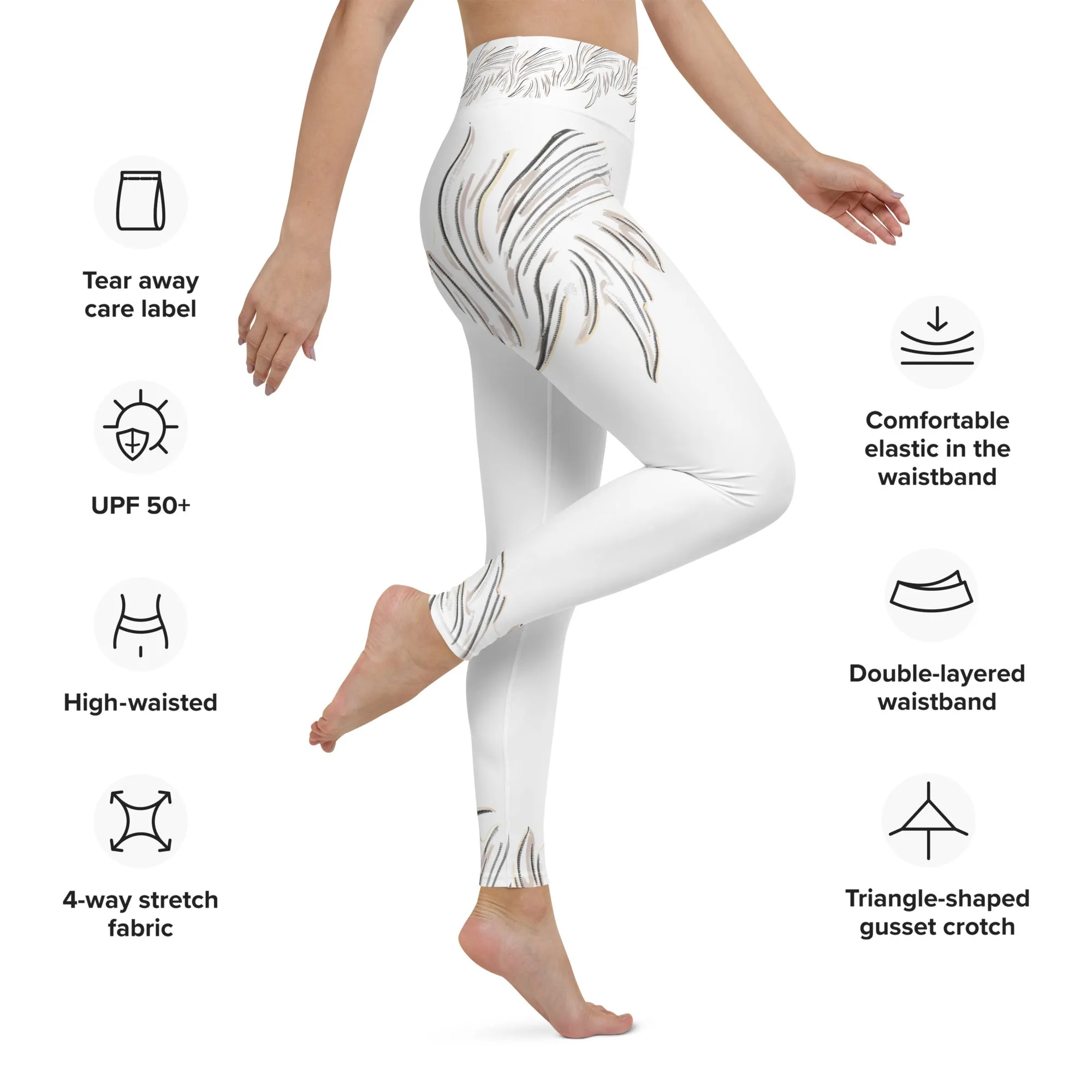 Mythical Phoenix White Yoga Leggings - High Rise Ankle-Length Workout Pants - UPF 50