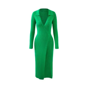 Pre Order:  Ribbed Knitted Midi Wrap Dress