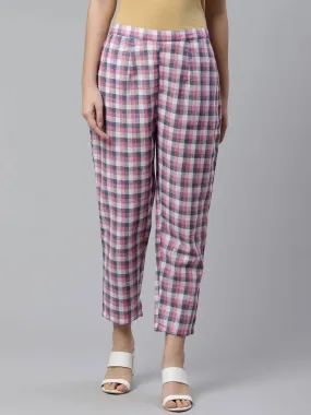 Purple Checkered Cotton Trousers