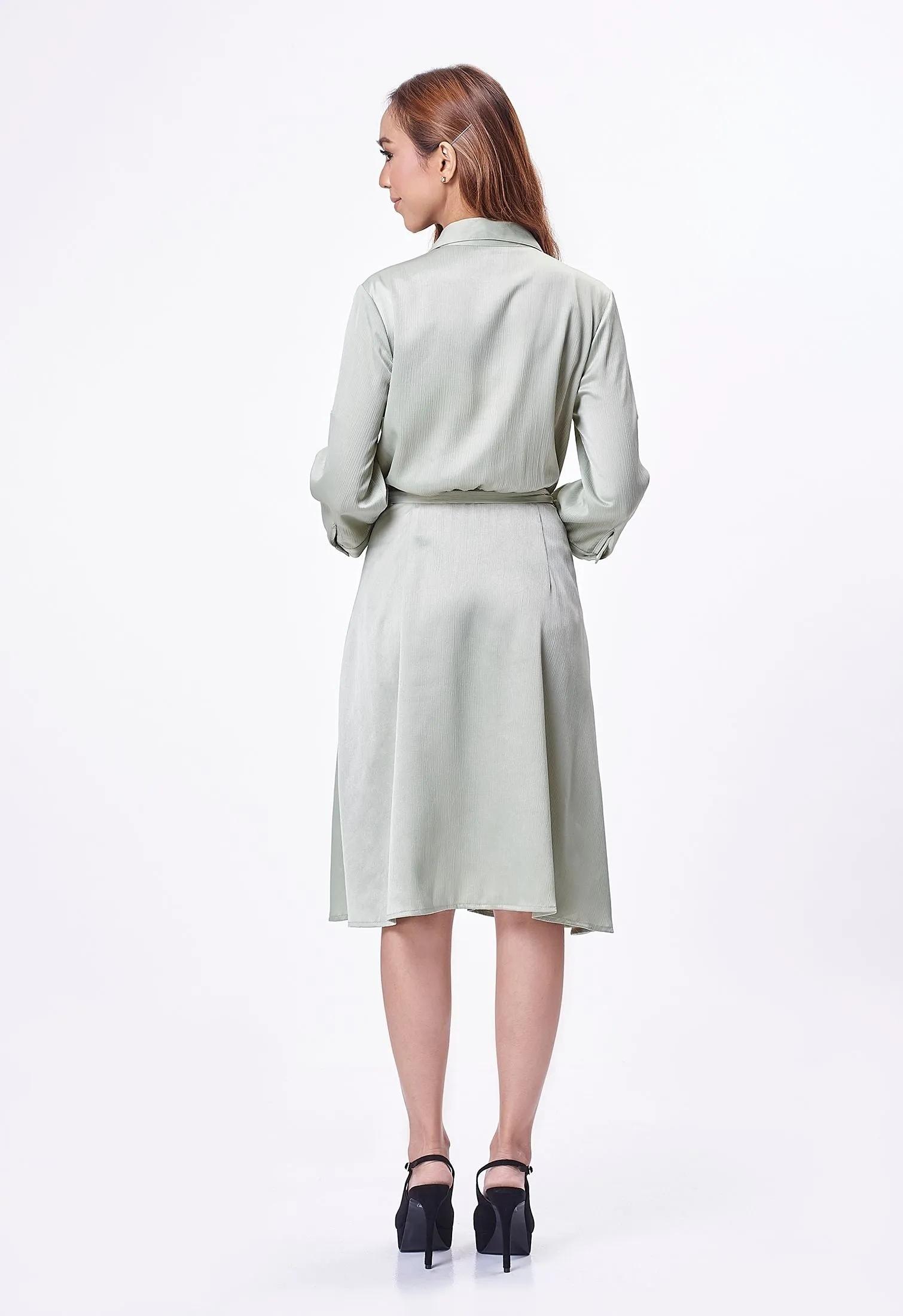 Soft Button-up Tie-Waist Dress