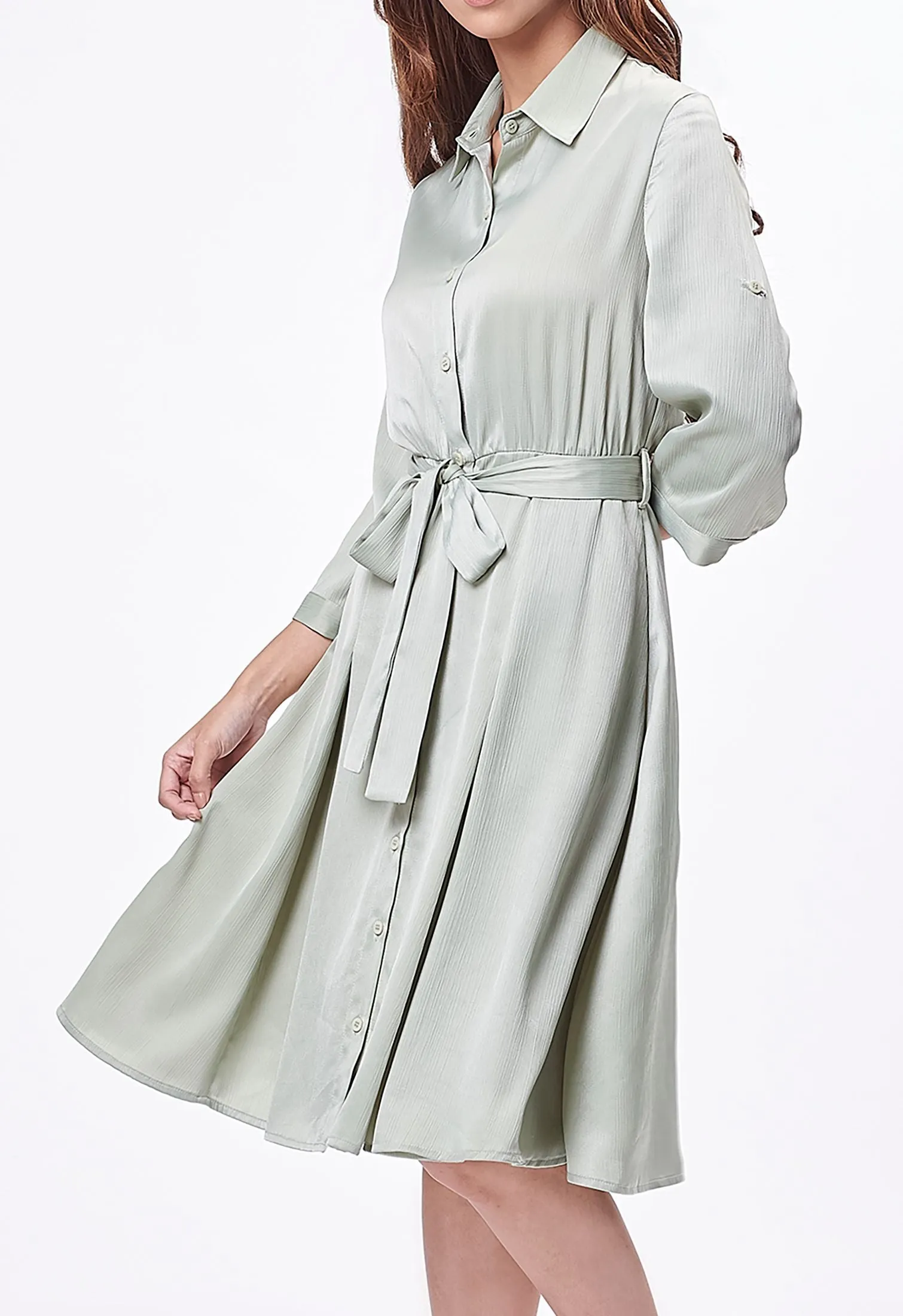 Soft Button-up Tie-Waist Dress