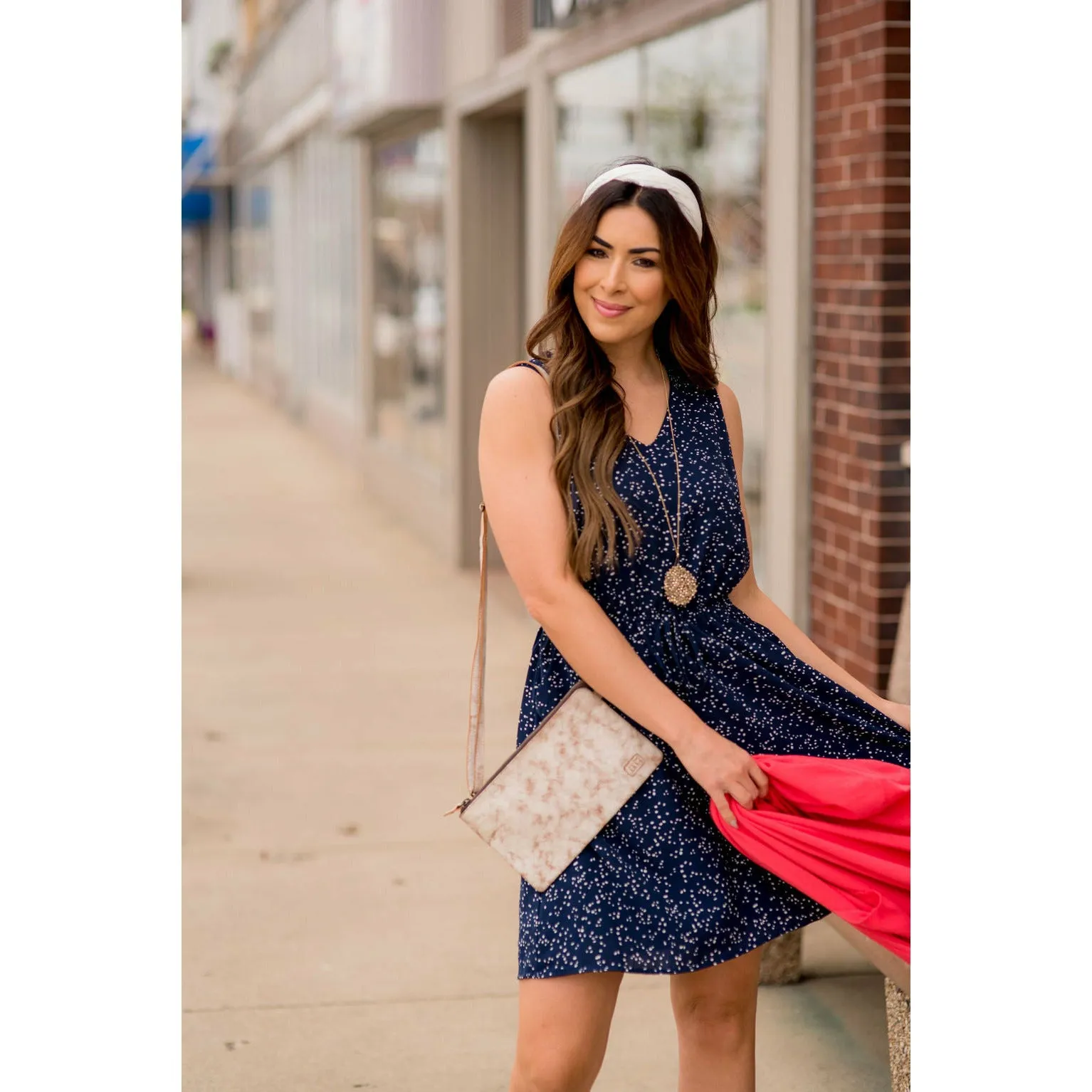 Speckled Tie Waist Tank Dress