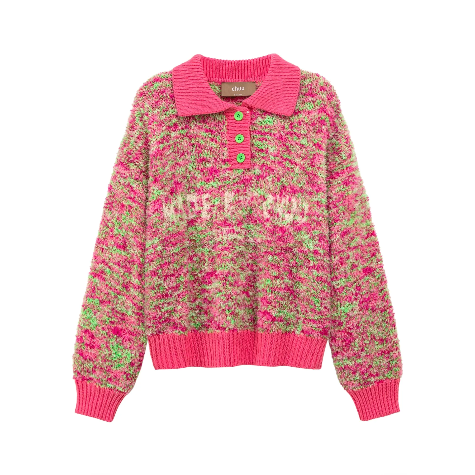 Stuck With Me Printed Button Collar Knit Sweater