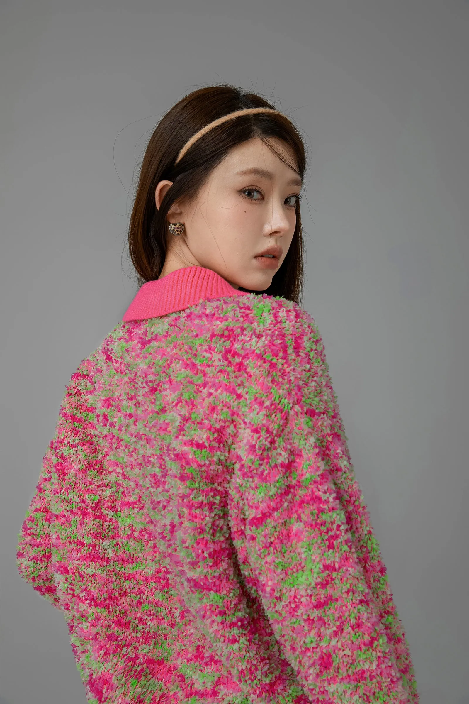 Stuck With Me Printed Button Collar Knit Sweater