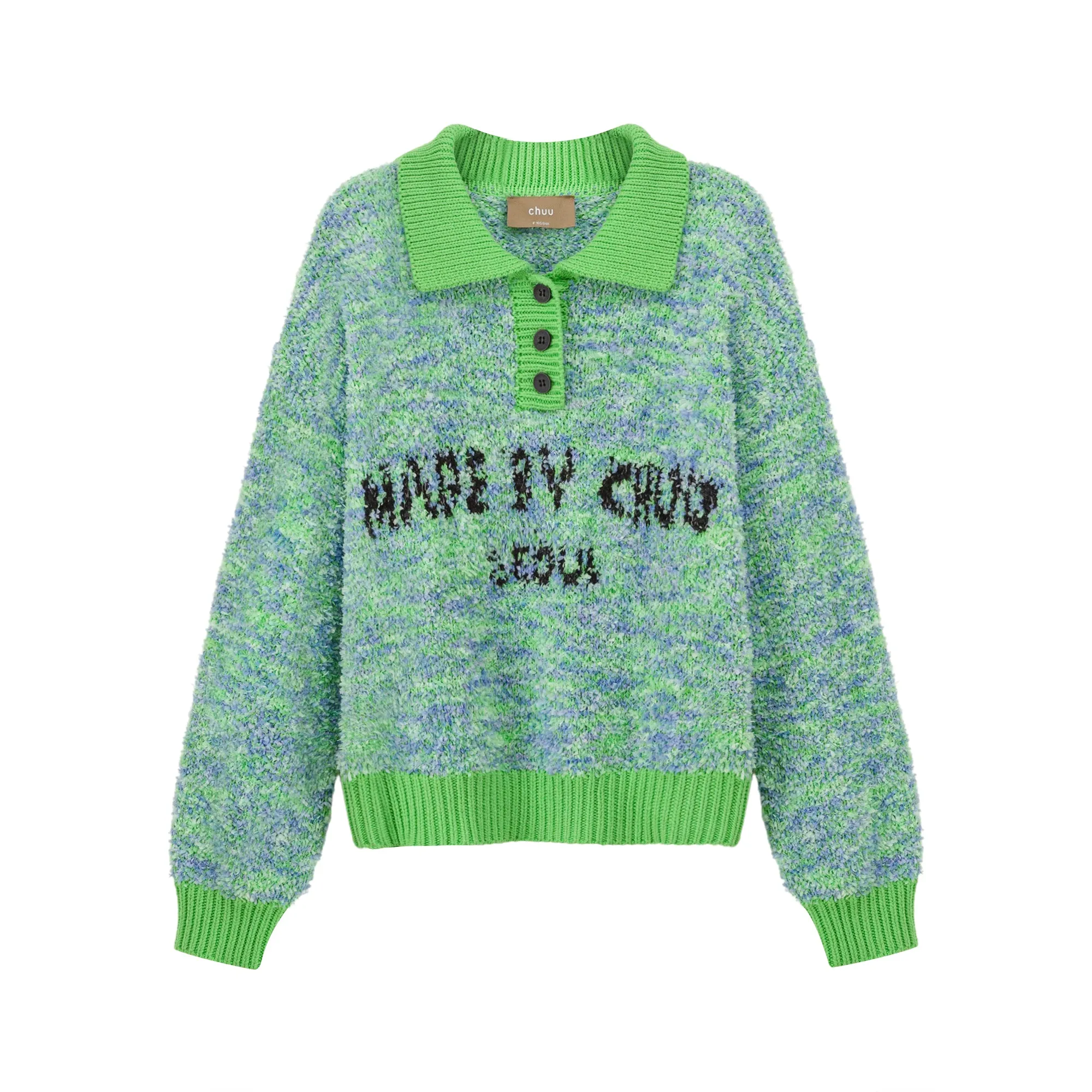 Stuck With Me Printed Button Collar Knit Sweater