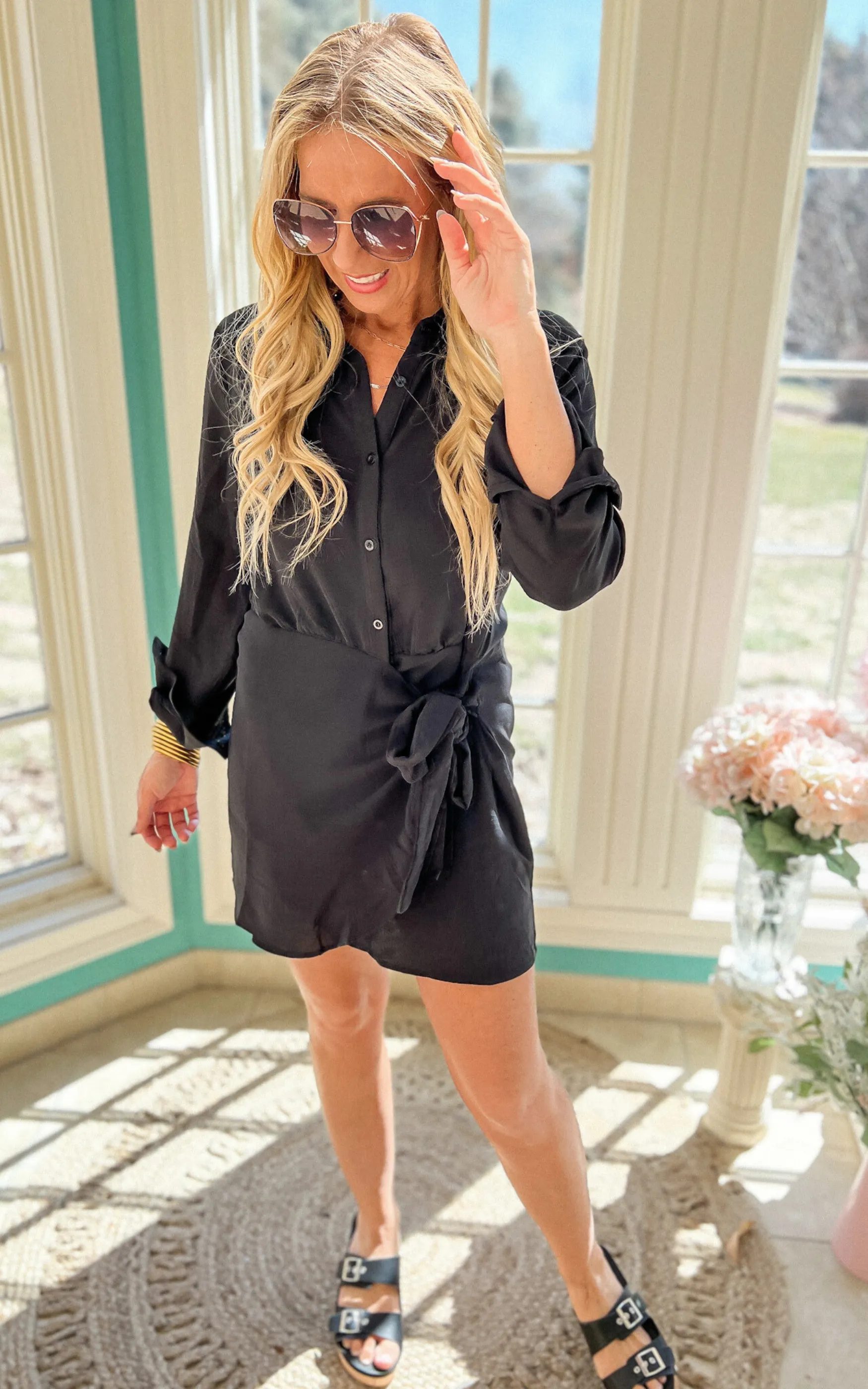 Tie Waist Warp Mini Dress - Black | FINAL SALE