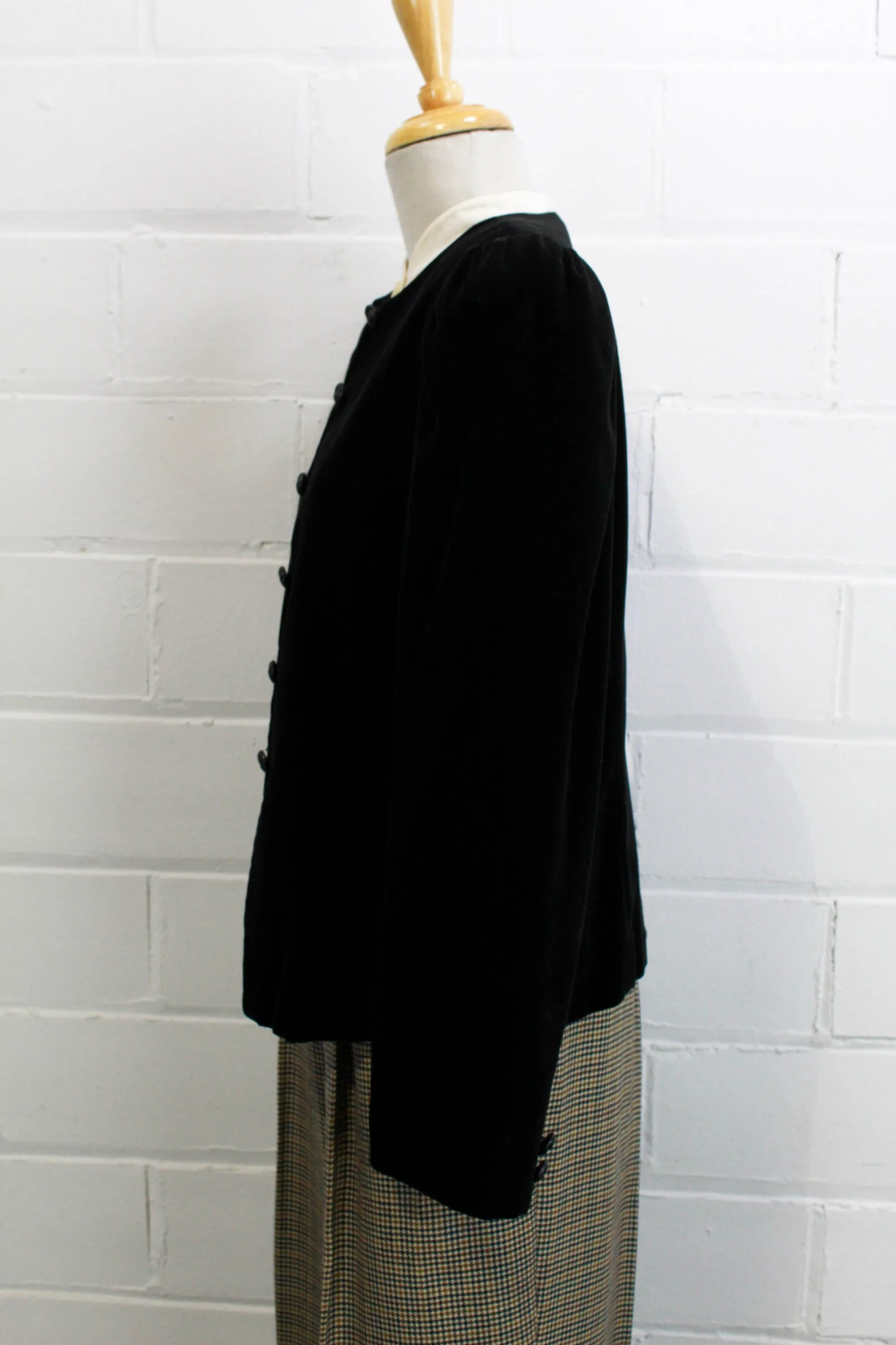 Vintage 1980s Black Velvet Puff Sleeve Jacket, M/L