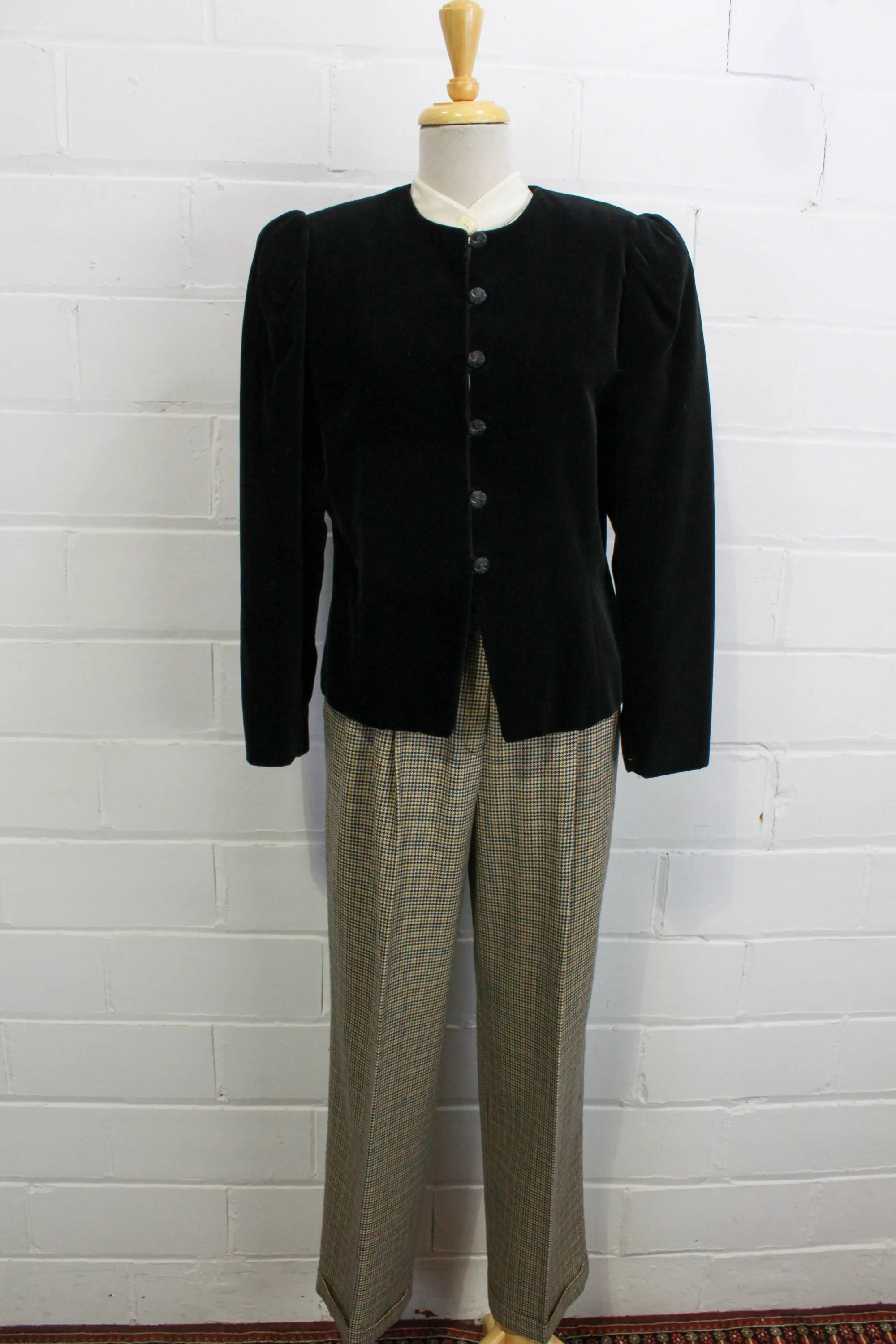 Vintage 1980s Black Velvet Puff Sleeve Jacket, M/L