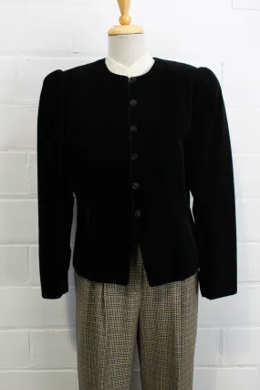 Vintage 1980s Black Velvet Puff Sleeve Jacket, M/L