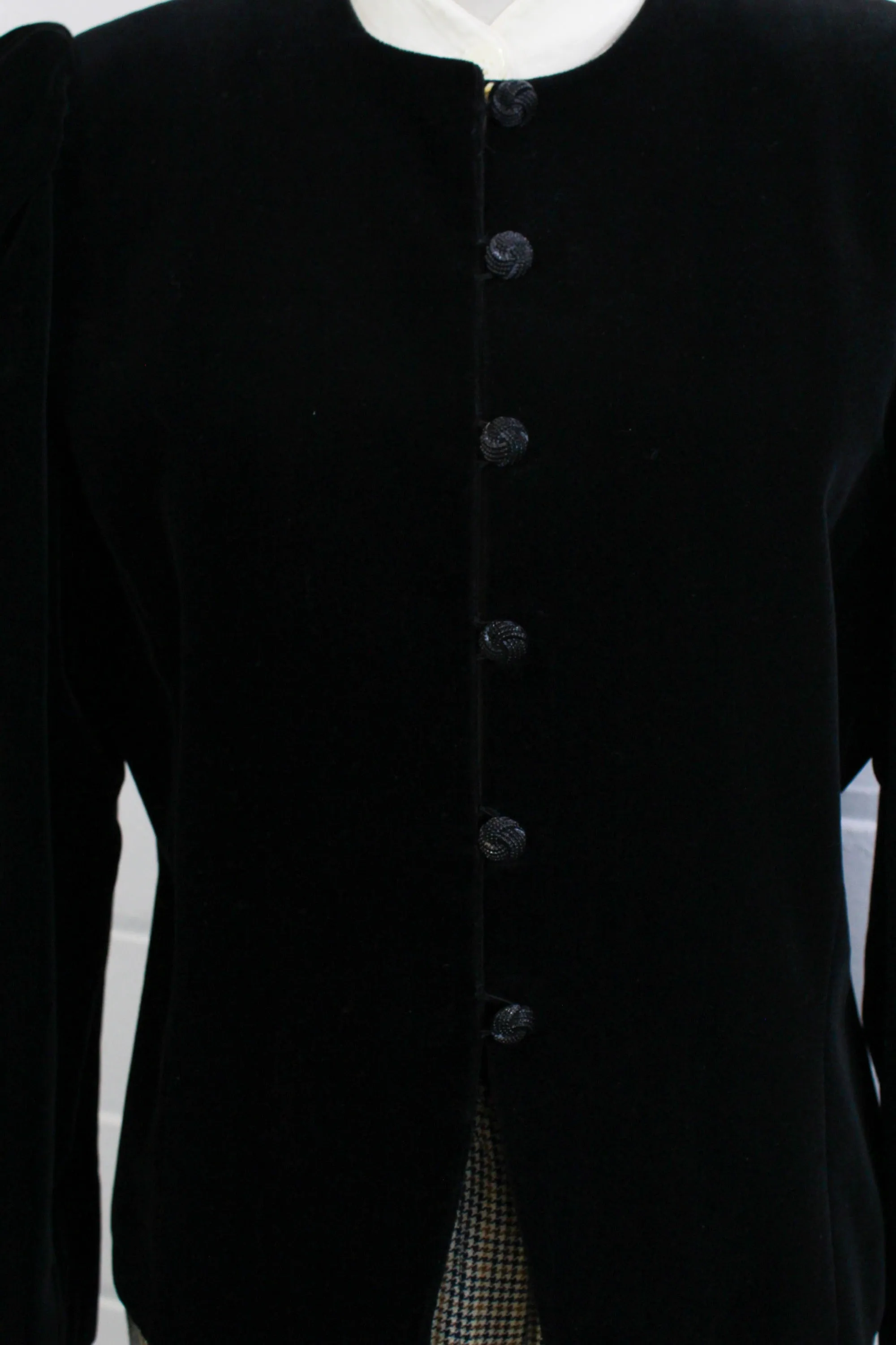 Vintage 1980s Black Velvet Puff Sleeve Jacket, M/L