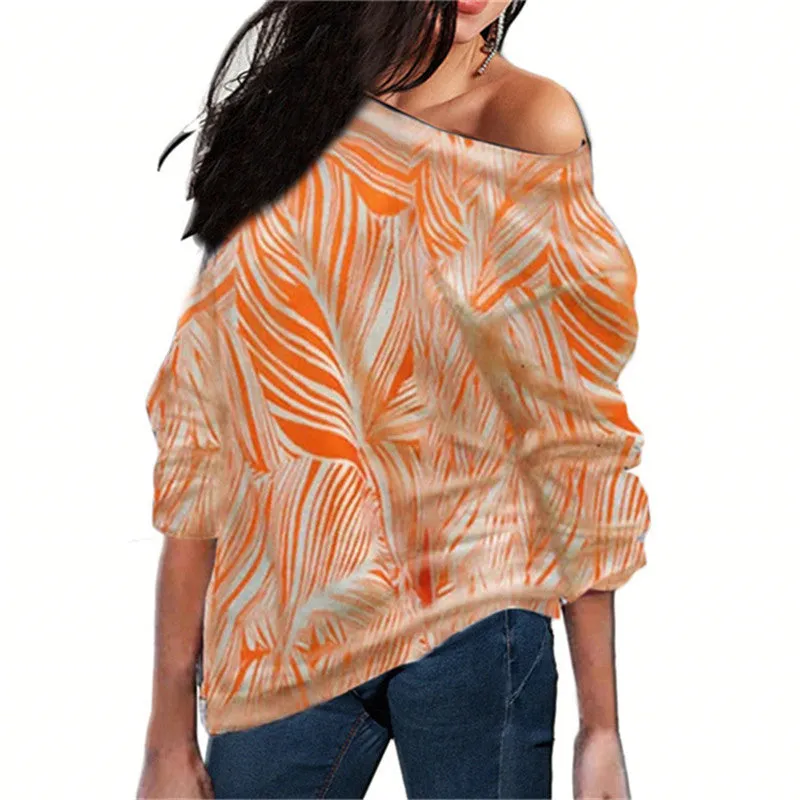 Women Blouses Off Shoulder Tops Striped Print Knitted Tops